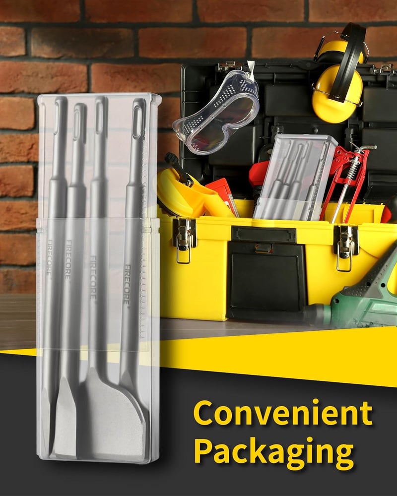 Firecore SDS Chisel Set, 4pcs Tile Removal Chisel Bits for SDS Plus Rotary Hammer Drill Attachments, Alloy Steel Shovel for Demolition Chipping Grooving Scaling Removing Cement Thinset Mortar Vinyl - Image 5